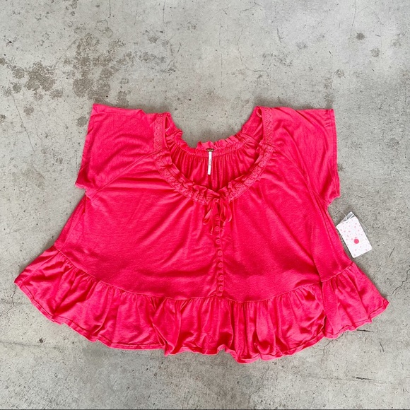 Free People NWT Charlie Drawstring Peasant Top - Picture 3 of 8